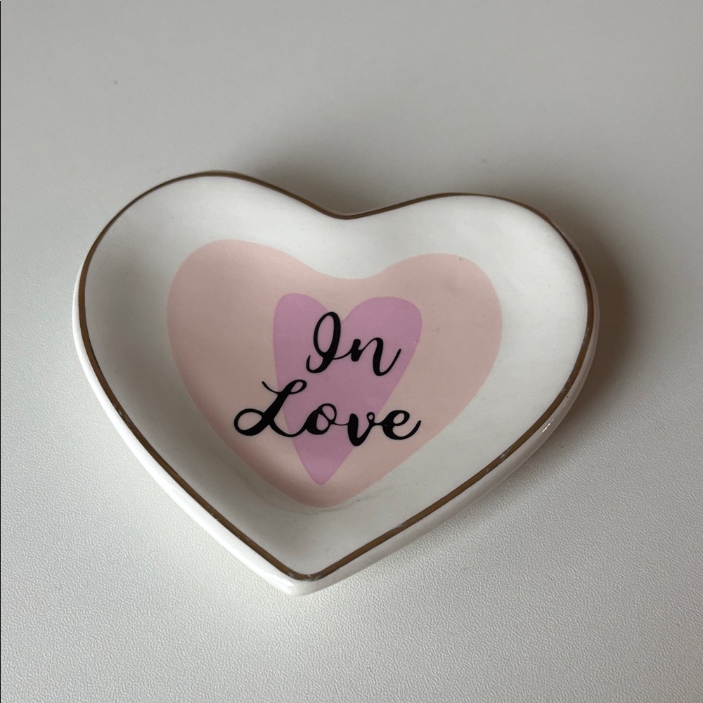 Heart Trinket Dish "In Love" Pink & White NWT